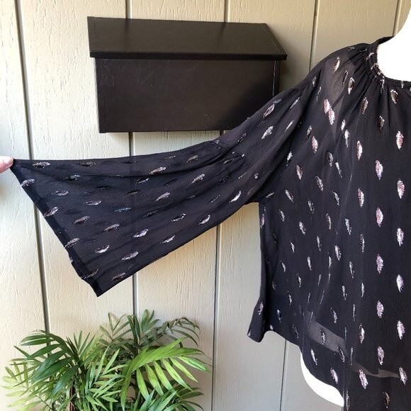 NEW! IRO Naomie Black Silk Flared Bell Sleeve Blouse With Metallic Thread - S - Picture 6 of 11